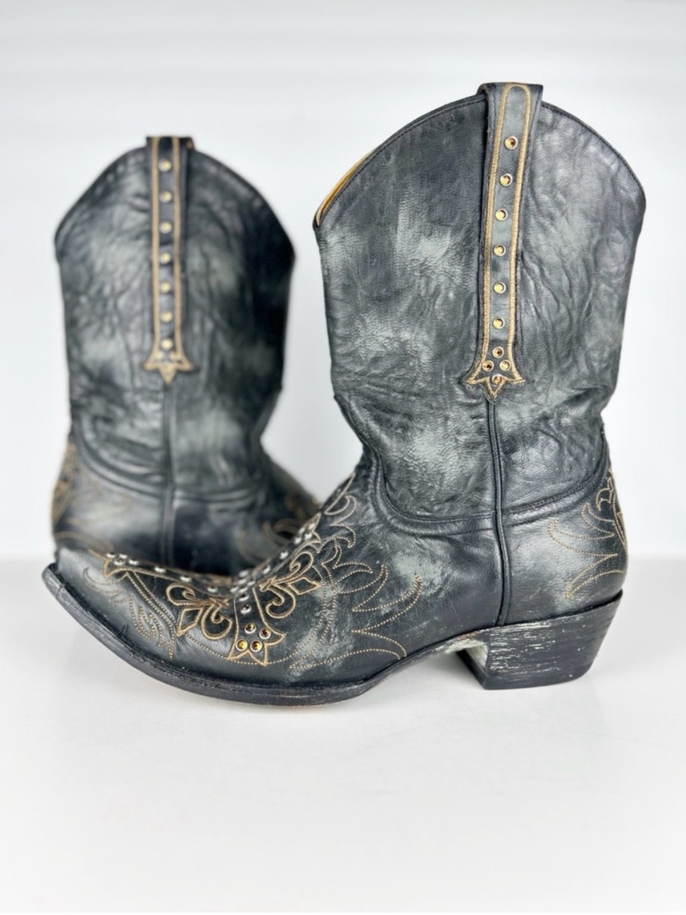 OLD GRINGO Milagros Black Distressed Leather Gold Embroidered Studded 0710 Boots